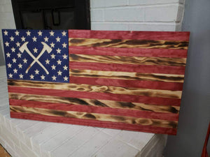 36" American Flag CNC Wooden Firemans Axe Flag