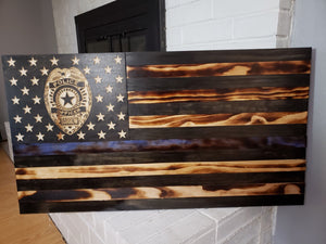 36" American Flag CNC Wooden Police Thin Blue Line Flag